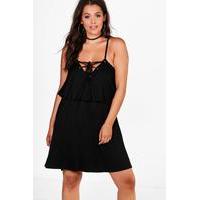 Olivia Lace Up Detail Layer Swing Dress - black