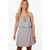 Olivia Lace Up Detail Layer Swing Dress - grey