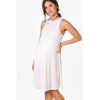 Olivia Sleeveless Ribbed Swing Dress - white