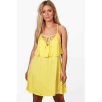 Olivia Lace Up Detail Layer Swing Dress - yellow