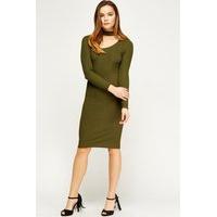 Olive Ribbed Choker Dress