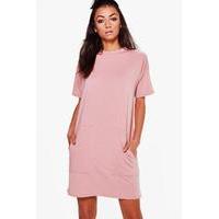 Olea Longline Double Pocket Sweat Dress - pale pink