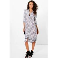 ola tonal woven print shirt dress multi