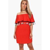 olivia tassle trim off the shoulder dress orange