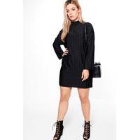 Olivia Sheer Stripe High Neck Shift Dress - black