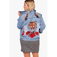 Olivia Tiger Badge Detail Denim Shacket - blue