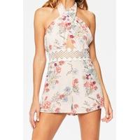 olivia pink floral halter neck playsuit