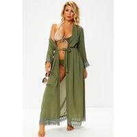 Olivia Buckland Khaki Crochet Detail Kaftan