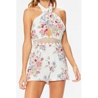 olivia white floral halter neck playsuit