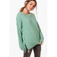 Olivia Lace Up Side Jumper - sage