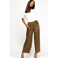 Olive Pleated Wide Leg Cropped Trousers