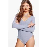 Olivie Soft Rib Strappy Bodysuit - grey