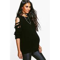 olivia open shoulder distressed jumper black