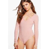 Olivie Soft Rib Strappy Bodysuit - blush