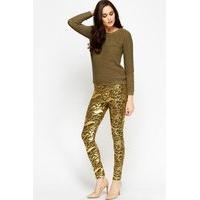 Olive Metallic Print Leggings