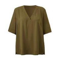 olive v neck split side top