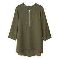 olive ring pull zip blouse