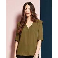 Olive V-Neck Split Side Top