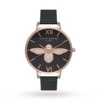 olivia burton animal motif moulded bee black dial rose gold