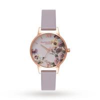 Olivia Burton Embroidery Pansy Grey Lilac & Rose Gold