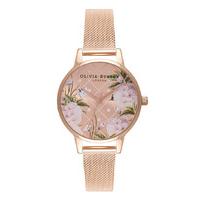 olivia burton watches midi dial floral dot design rose gold mesh 