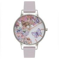 olivia burton big dial painterly prints butterfly steel and lilac watc ...