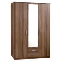 omega walnut 3 door 2 drawer mirrored wardrobe walnut