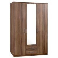 Omega Walnut 3 Door 2 Drawer Mirrored Wardrobe - Walnut