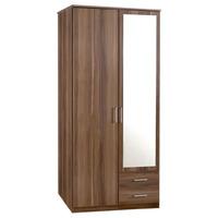 Omega Walnut 2 Door 2 Drawer Mirrored Wardrobe - Walnut