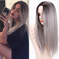 Ombre Grey Wigs Female Wig Synthetic Wigs Long Straight Hair Heat Resistant Synthetic Wigs