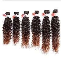 ombre brown synthetic kinky curly hair bundles 6pcs/pack synthetic deep curly ombre purple curly hair bundles cheap price synthetic jerry curl weave