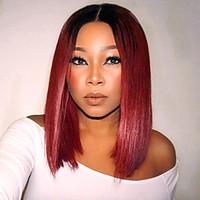Ombre T1B/Red Color Synthetic Short Bob Lace Front Wig Straight Hair Heat Resistant Synthetic Fiber Hair Wigs