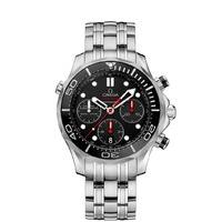 Omega Seamaster Diver Chronograph men\'s black dial stainless steel bracelet watch