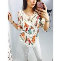 Omari feather print crochet top