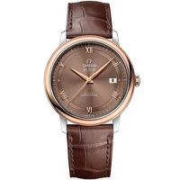 omega mens 18 carat rose gold de ville prestige brown dial leather str ...