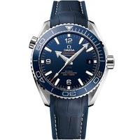 Omega Mens Blue Seamaster Planet Ocean Ceramic Blue Dial Leather Strap Watch 215.33.44.21.03.001