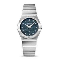 Omega Constellation Ladies Quartz 27mm Blue Feather Dial Diamond Watch