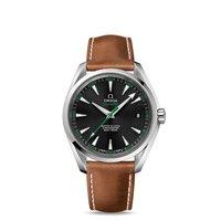 Omega Gents Seamaster 41.5mm Aqua Terra Black Dial Green Detail Brown Leather Watch