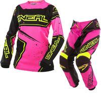 Oneal Element 2017 Racewear Ladies Motocross Jersey & Pants Black Pink Yellow/Pink Yellow Kit