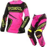 Oneal Element 2017 Racewear Ladies Motocross Jersey & Pants Black Pink Yellow/Pink Yellow Kit