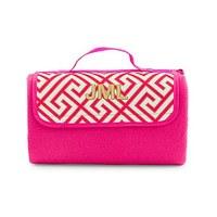 on the go picnic mat pink white greek key