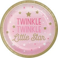 One Little Star Pink Paper Party Plates 9in