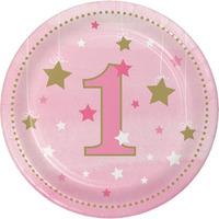 One Little Star Pink Paper Party Plates 7in