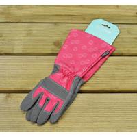 One Size Fits (Almost) All Raspberry Gauntlet Gardening Gloves by Burgon & Ball