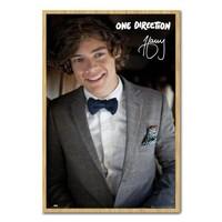 One Direction Harry Portrait Poster Beech Framed - 96.5 x 66 cms (Approx 38 x 26 inches)