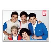 One Direction Red White & Blue Poster Silver Framed - 96.5 x 66 cms (Approx 38 x 26 inches)