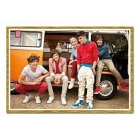 One Direction In Camper Van Poster Oak Framed - 96.5 x 66 cms (Approx 38 x 26 inches)