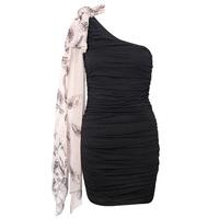 one shoulder drape scarf detail dress