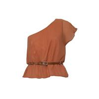 One Shoulder Chiffon Belted Top