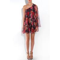 one shoulder floral print dress